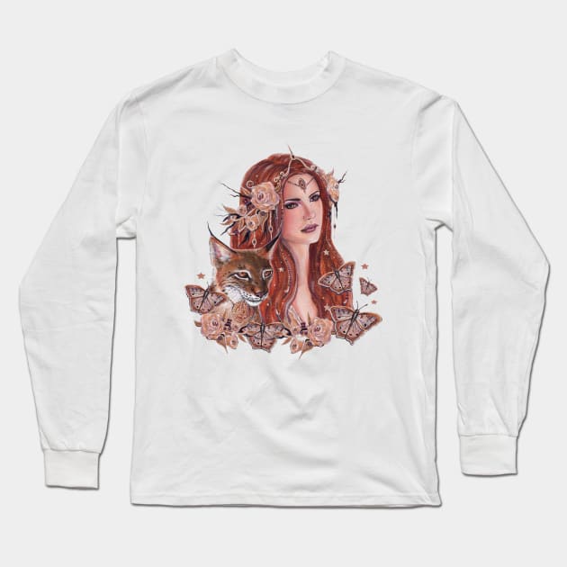 Freya goddess art with lynx by Renee Lavoie Long Sleeve T-Shirt by ReneeLLavoie